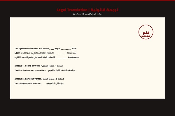 ترجمة عقد شراكة قانوني (عربي/إنجليزي)