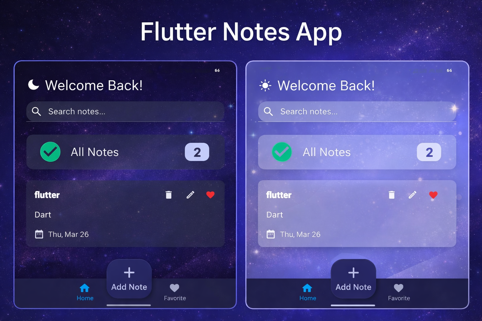 تطبيق ملاحظات (Note App) بواجهة Dark Mode احترافية