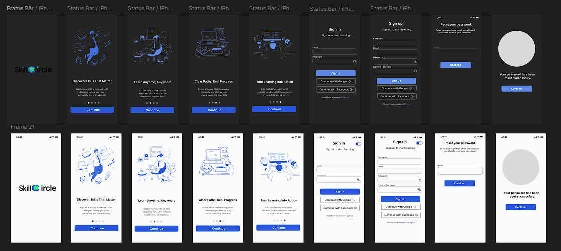 تصميم landing screens مع اتاحة التبديل بين light mode و dark mode