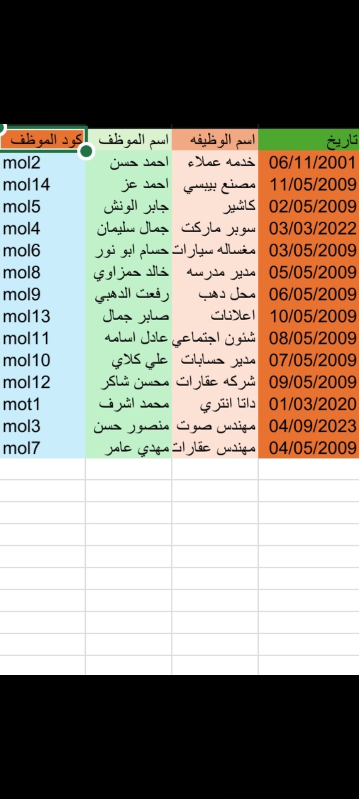 إدخال البيانات وتنسيقها في جداول اكسيل