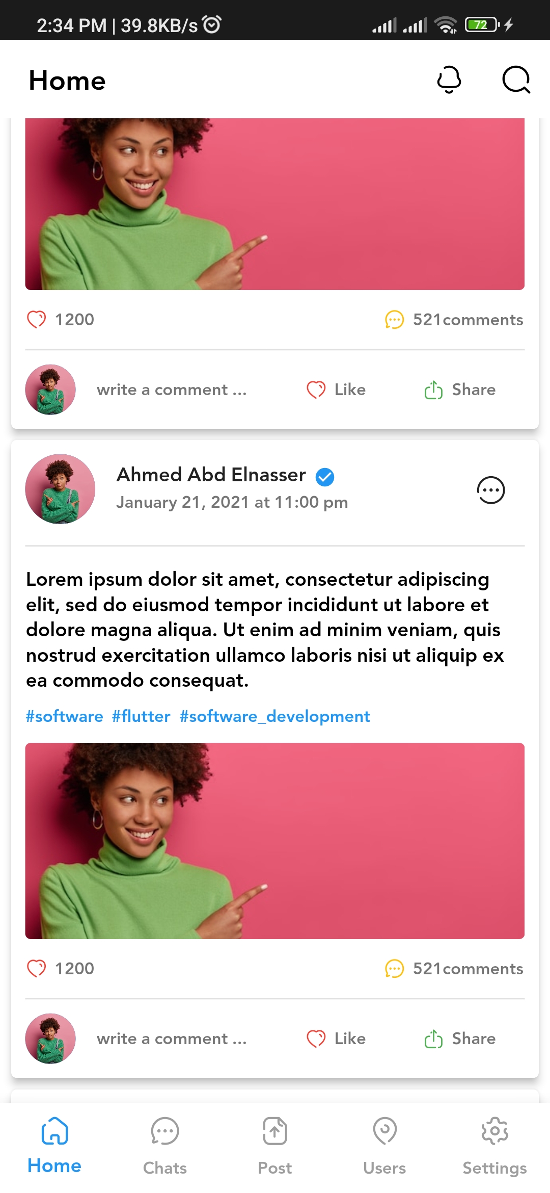Social media Mobile Application using flutter