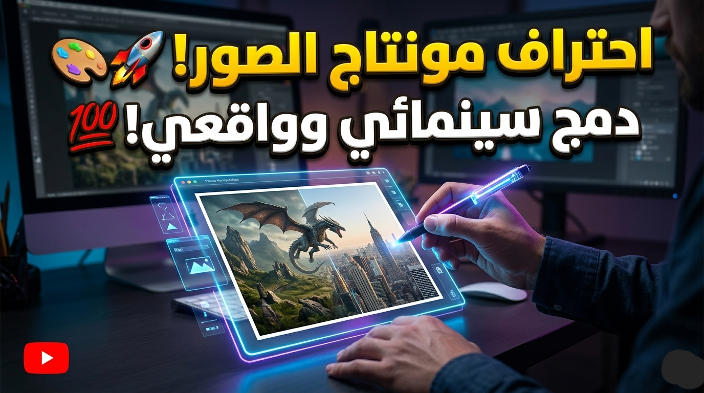 تصميم صورة مصغرة (Thumbnail) لليوتيوب واحتراف دمج الصور